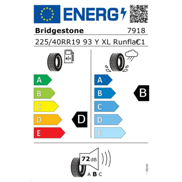 Bridgestone Potenza S001 225 40 R19 93Y XL RFT 3&4S Reifenlabel