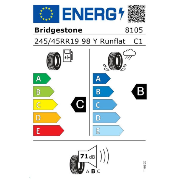 Bridgestone Potenza S001 245 45 R19 98Y RFT 7 SER Reifenlabel