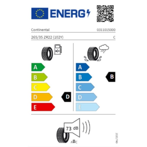Continental SportContact 6 265 35 ZR22 102Y XL MGT Reifenlabel