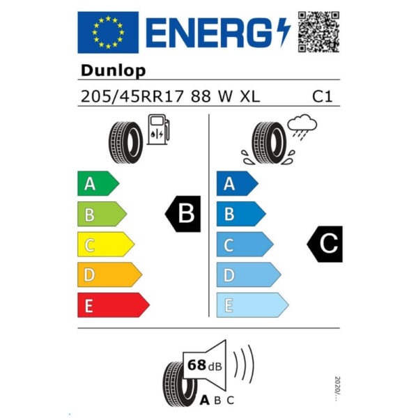Dunlop Sport Maxx RT 205 45 R17 88W XL MFS Reifenlabel