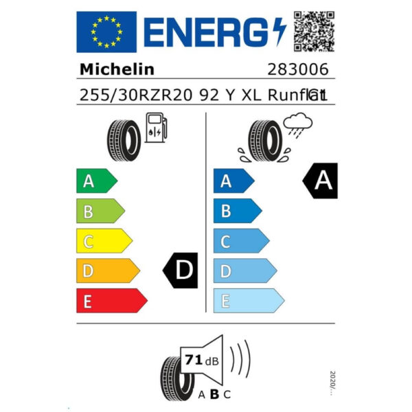 Michelin Pilot Sport 4 S 255 30 ZR20 92Y XL ZP RG Reifenlabel
