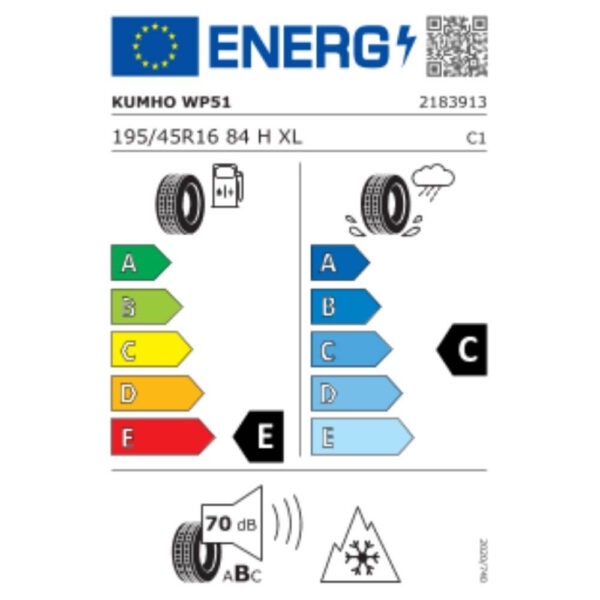 Kumho WinterCraft WP51 195 45 R16 84H XL Reifenlabel