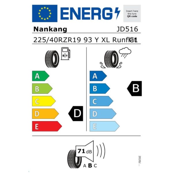 Nankang Sportnex AS-2+ 225 40 R19 93Y XL runflat Reifenlabel
