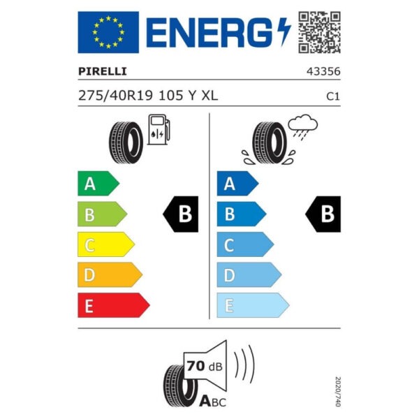 Pirelli P Zero PZ4 275 40 R19 105Y XL r-f EMT (MO) Reifenlabel
