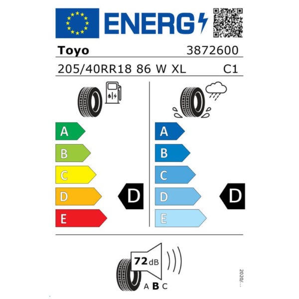 Toyo Proxes R888R 205 40 R18 86W XL Reifenlabel