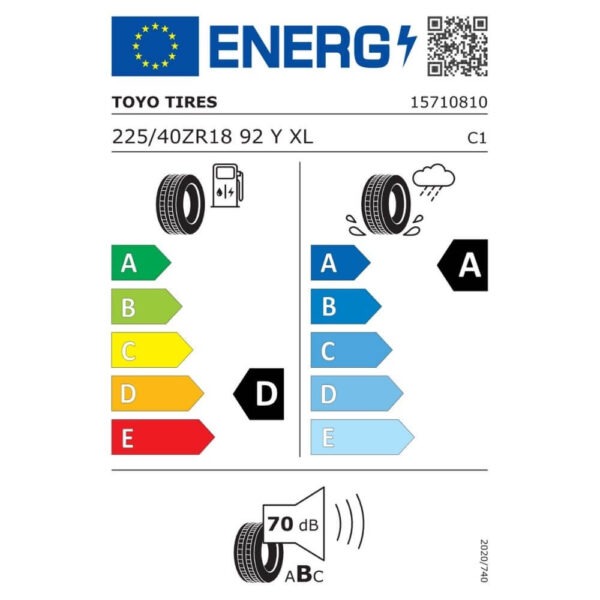 Toyo Proxes Sport 225 40 ZR18 92Y XL Reifenlabel