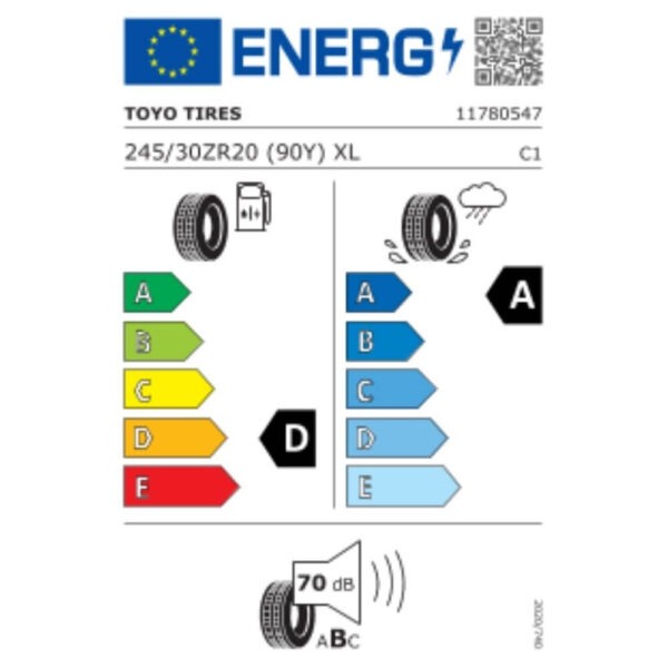 Toyo Proxes Sport 245 30 ZR20 90Y XL DA70 Reifenlabel