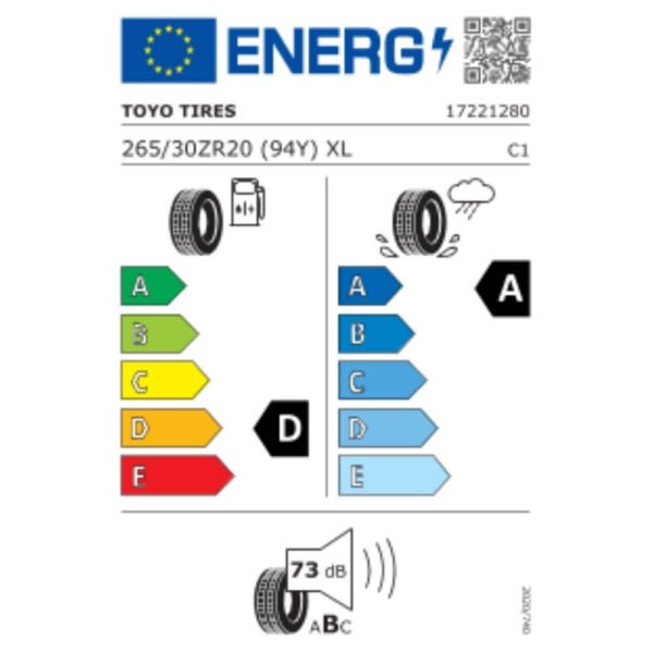 Toyo Proxes Sport 265 30 ZR20 94Y XL Reifenlabel