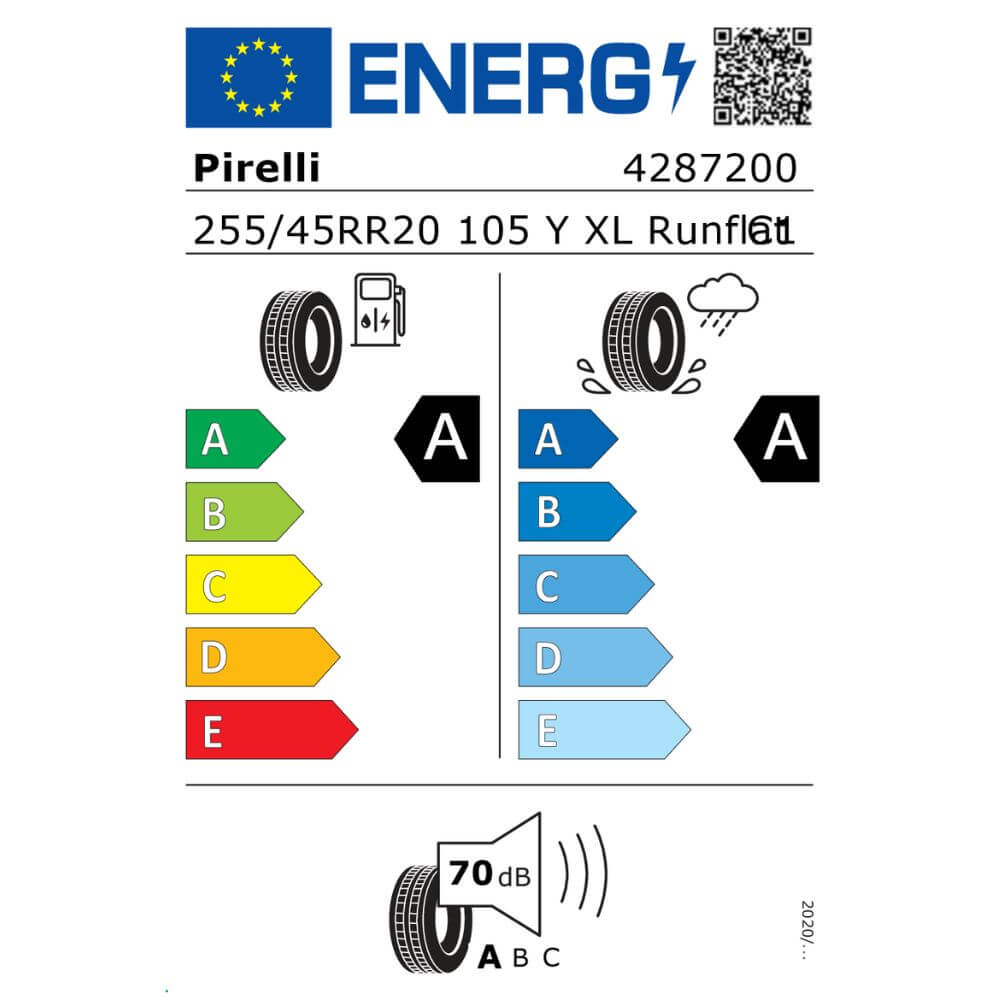 Pirelli PZERO E 255 45R20 105Y XL Reifenlabel Pirelli PZERO E 255 45R20 105Y XL Reifenlabel